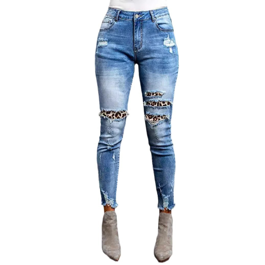 Damen Jeans im modernen Destroyed-Design mit aufregenden Tiermustern Heidi-Mode