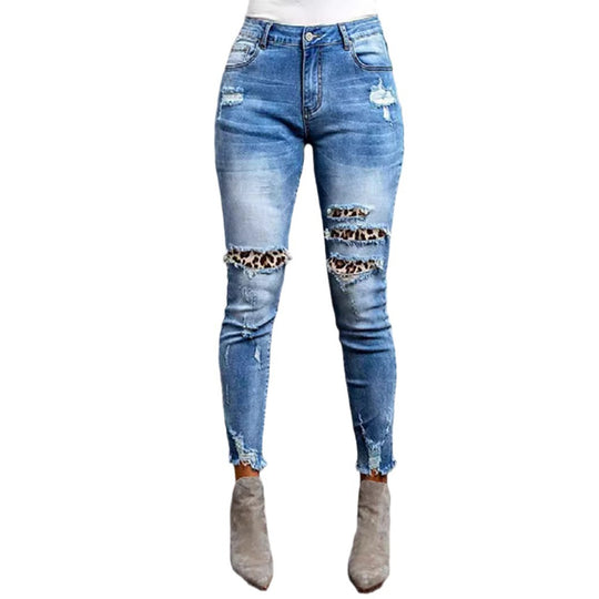 Damen Jeans im modernen Destroyed-Design mit aufregenden Tiermustern Heidi-Mode