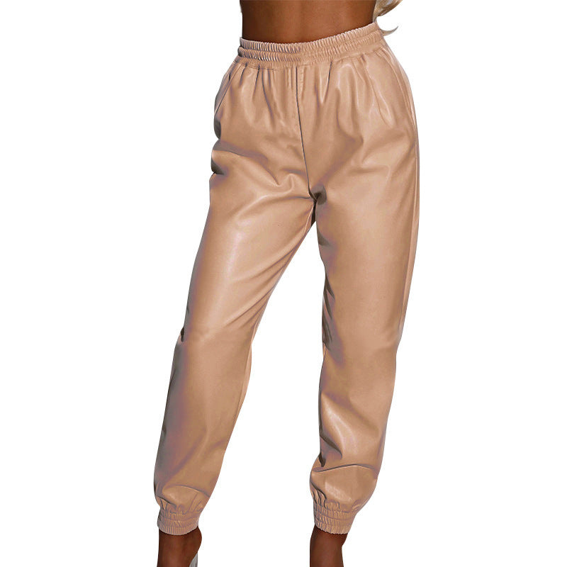 Damen Bequeme Kunstleder Jogginghose Heidi-Mode