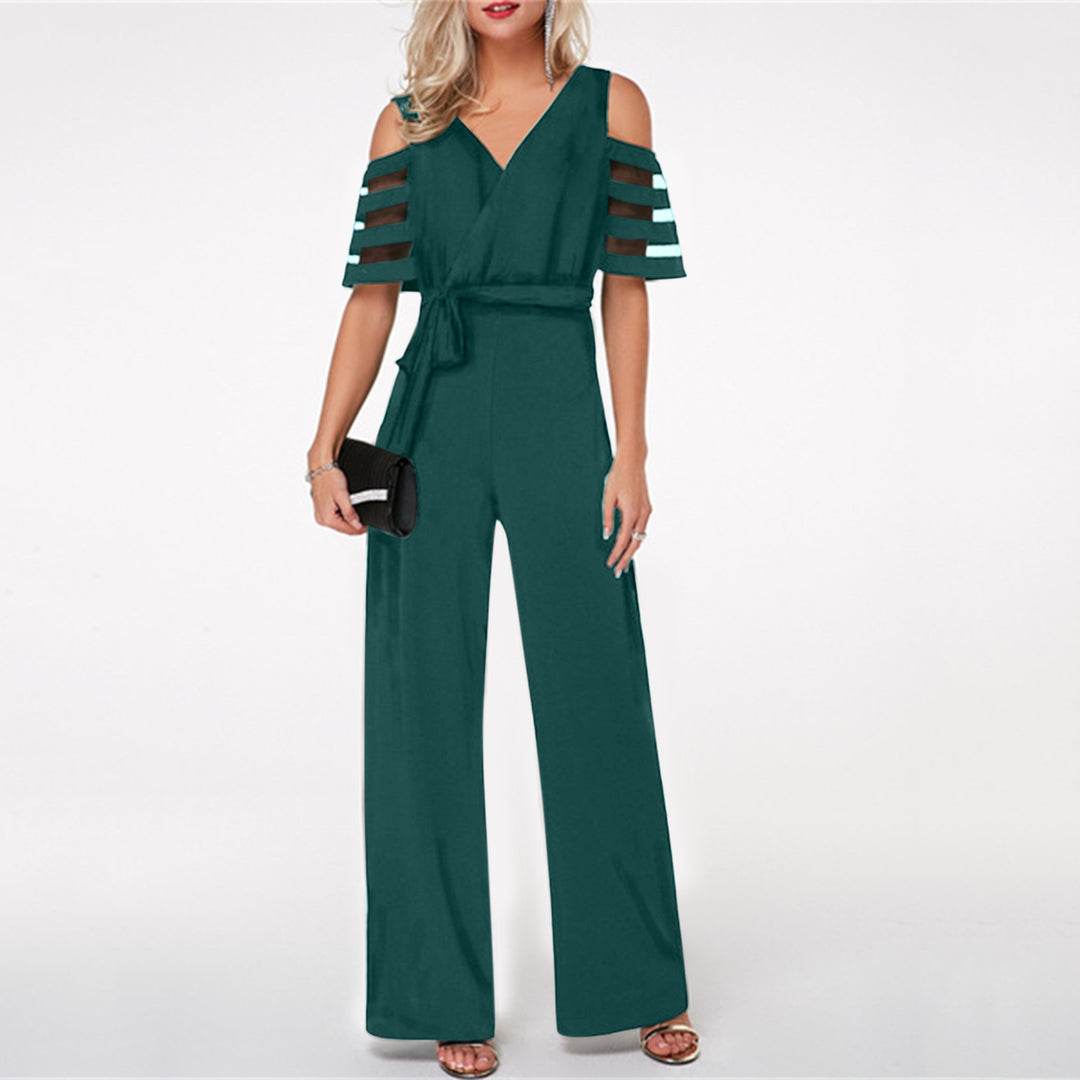 Damen Eleganter Jumpsuit mit transparenten Ärmel-Details und Taillengürtel Heidi-Mode