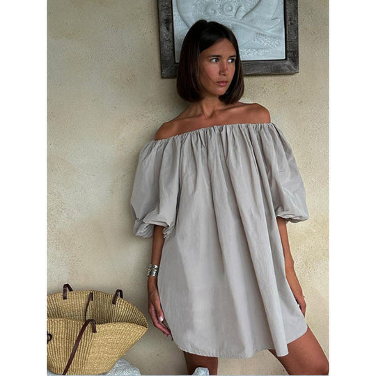 Damen Off-Shoulder Sommerkleid mit voluminösen Ärmeln und fließendem Schnitt Heidi-Mode