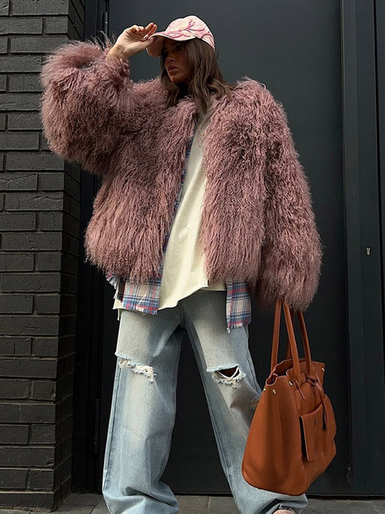 Damen modischer Plüschfellmantel Heidi-Mode