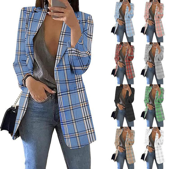 Damen Karierter Blazer mit modernem Schnitt und lässigen Details Heidi-Mode
