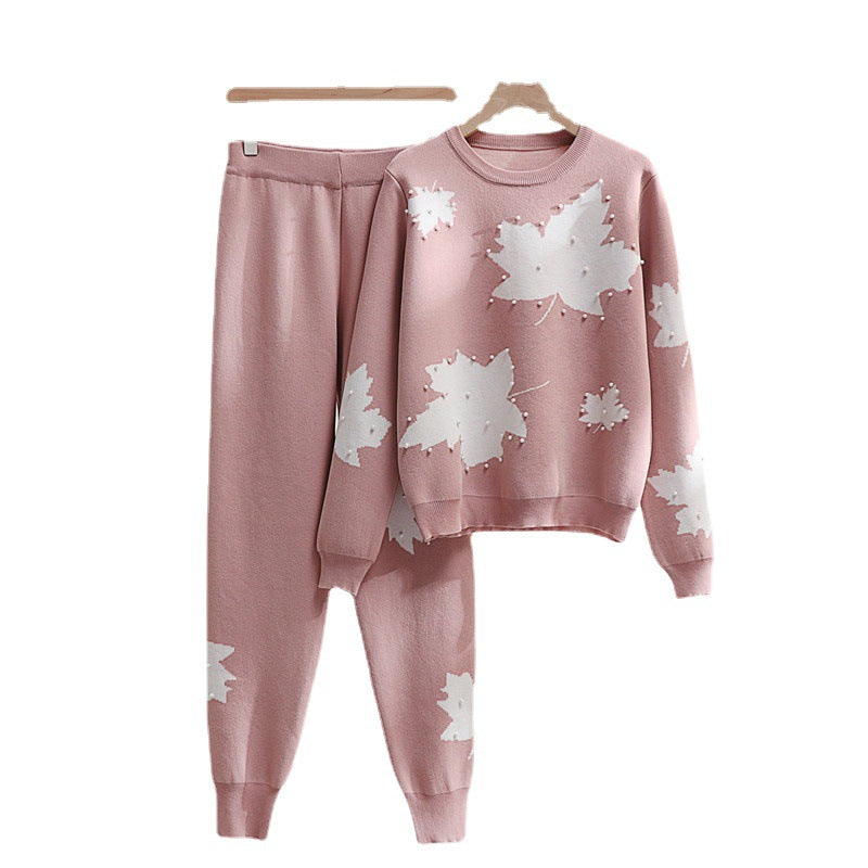 Damen Freizeit-Loungewear-Set mit floralem Design und elastischem Bund Heidi-Mode