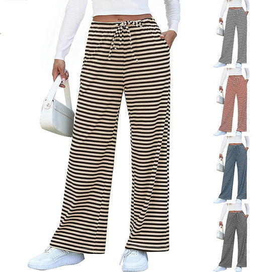 Damen weite Streifenhose mit elastischem Bund und Kordelzug Heidi-Mode
