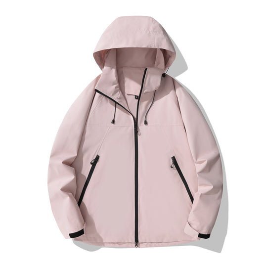 Damen wasserabweisende Outdoor-Jacke mit verstellbarem Kapuzenkragen und funktionalen Reißverschlusstaschen Heidi-Mode