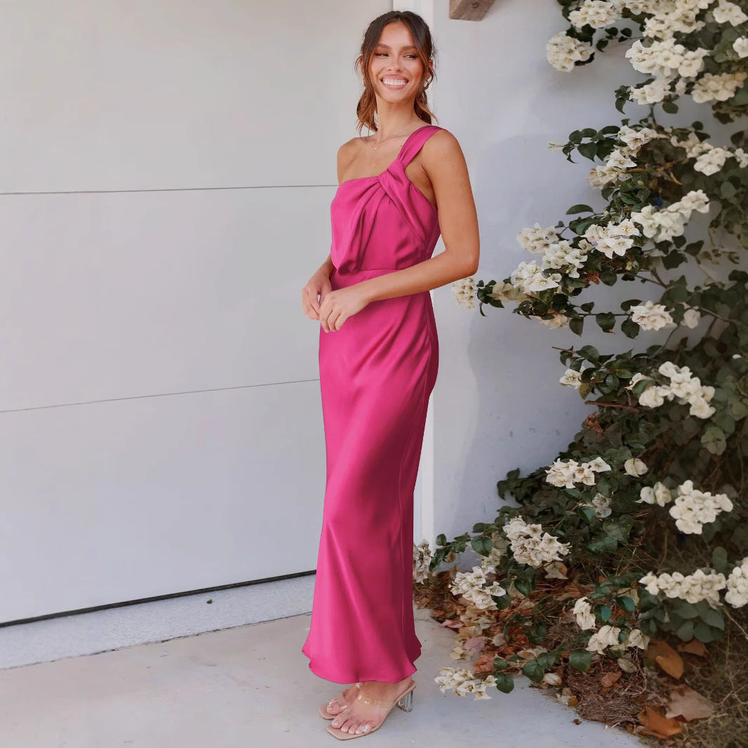 Damen elegantes Maxikleid mit einer Schulter und Knotendetail Heidi-Mode