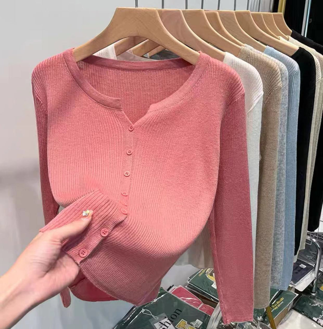 Damen figurbetonte Strickjacke mit elegantem Knopfverschluss und feiner Rippstruktur Heidi-Mode