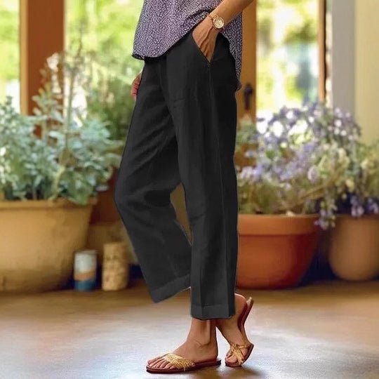 Damen Leinenhose mit weitem Schnitt und praktischen Taschen Heidi-Mode