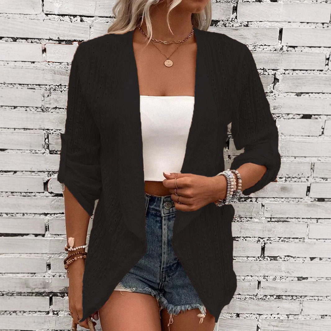 Damen Leichte Strickjacke mit asymmetrischem Schnitt und 3/4-Ärmeln Heidi-Mode