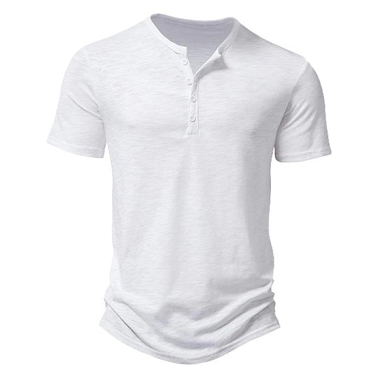 Herren Kurzarm Henley-Shirt mit dekorativen Knöpfen und atmungsaktiver Struktur Heidi-Mode