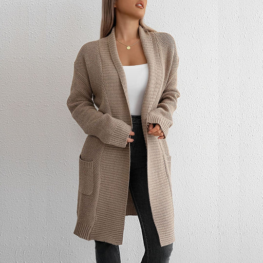 Damen Grobstrick-Cardigan mit offener Front und modischem Strickdesign Heidi-Mode