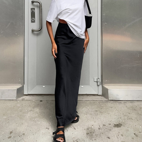 Damen Bodenlanger Satin Maxi-Rock Heidi-Mode