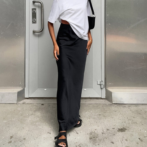 Damen Bodenlanger Satin Maxi-Rock Heidi-Mode