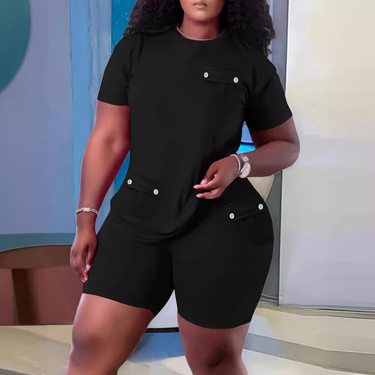 Damen Sportliches Kurzarm-Set mit praktischen Taschen Heidi-Mode