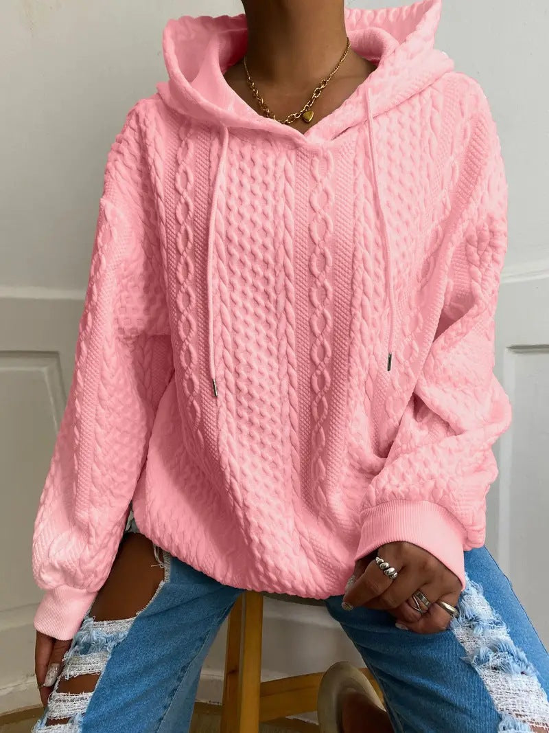 Damen Kapuzenpullover mit strukturiertem Strickmuster Heidi-Mode