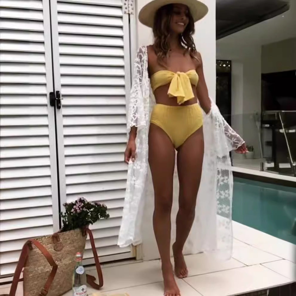 Damen Bandeau-Bikini mit strukturierter Textur und breitem Schleifen-Design Heidi-Mode