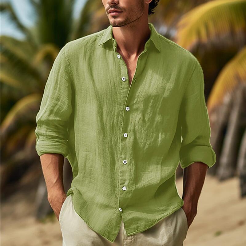 Herren Leinenhemd mit luftiger Passform und eleganter Knopfleiste Heidi-Mode