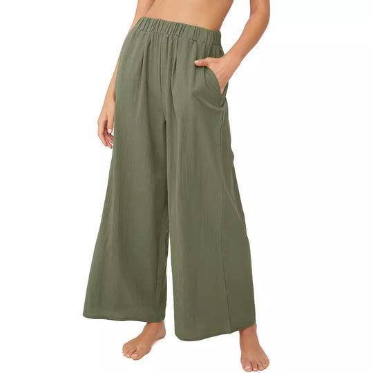 Damen Leichte Weitehose mit elastischem Bund und praktischen Taschen Heidi-Mode