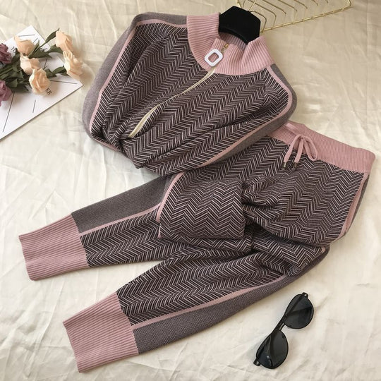 Damen Freizeitliche Strickjacke und Jogginghose Set Heidi-Mode