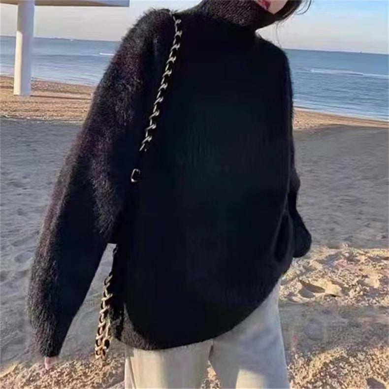 Damen Flauschiger Pullover mit Lockere Passform und Hohem Kragen Heidi-Mode