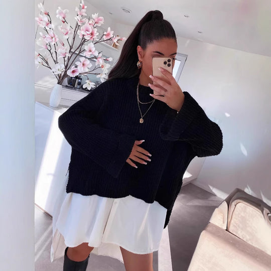 Damen oversized Strickpullover mit strukturiertem Lochdesign und lässigem Schnitt Heidi-Mode