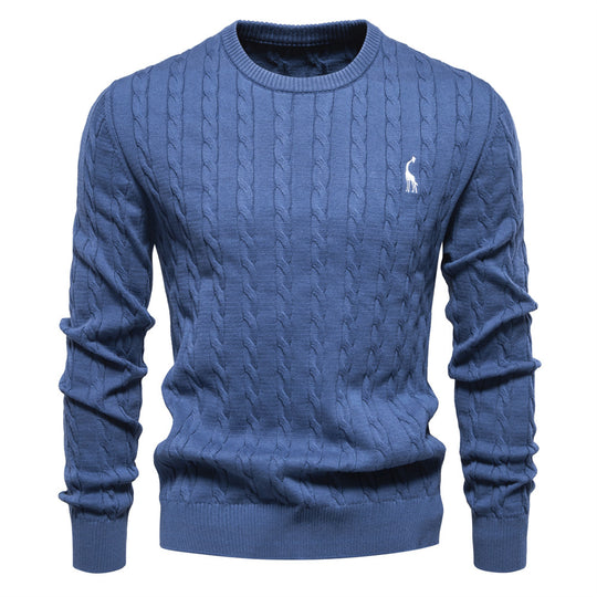 Herren Strickpullover mit Zopfmuster und Rundhalsausschnitt Heidi-Mode