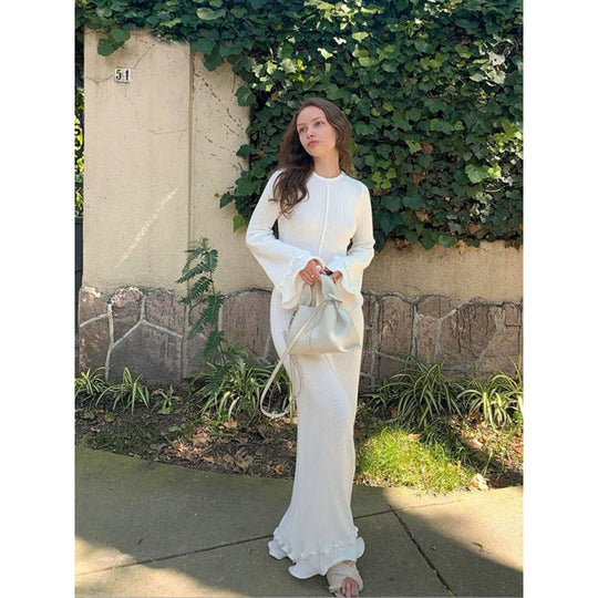 Damen Langarm Maxikleid mit eleganten Rüschendetails Heidi-Mode