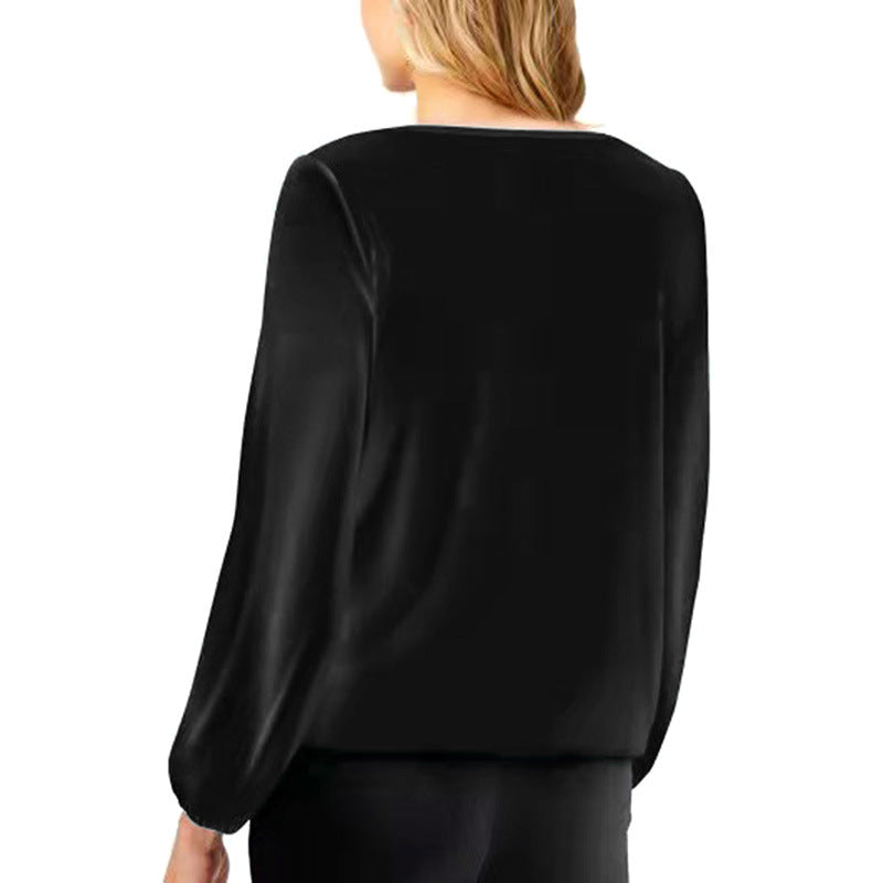 Heidi-Mode | Lässiger V-Ausschnitt Langarm Pailletten Bluse Top