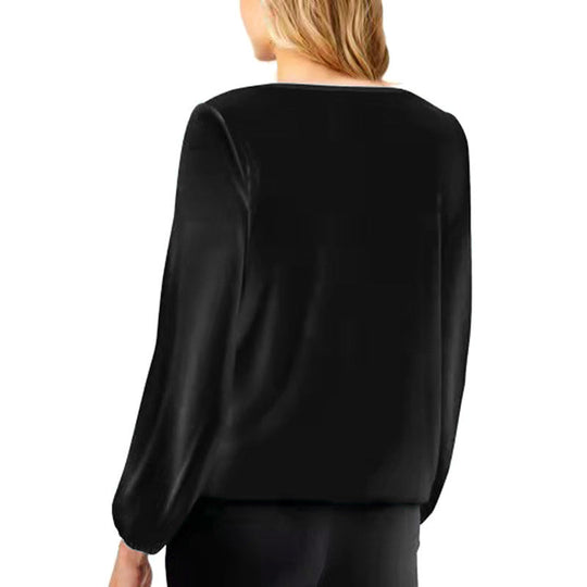 Heidi-Mode | Lässiger V-Ausschnitt Langarm Pailletten Bluse Top
