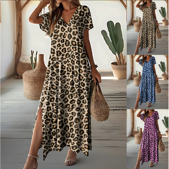 Damen Maxikleid mit elegantem V-Ausschnitt und hohem Schlitz Heidi-Mode