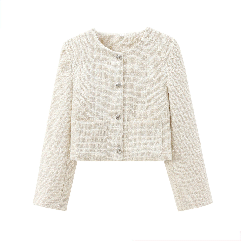 Damen elegante Kurzjacke im strukturierten Tweed-Stil mit praktischen Taschen Heidi-Mode