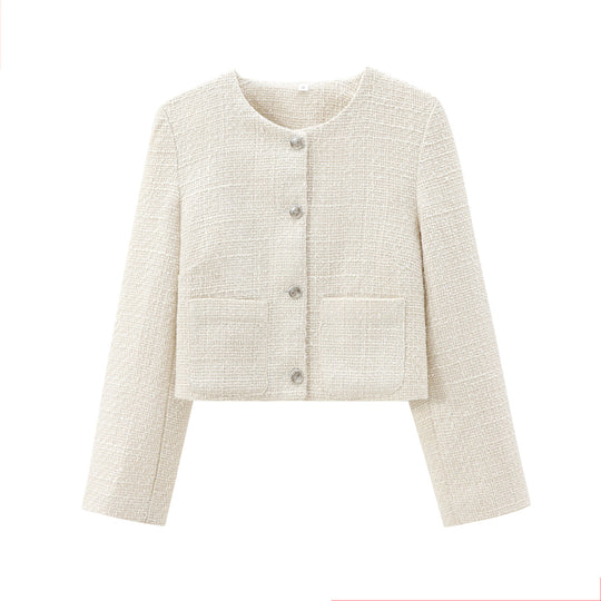 Damen elegante Kurzjacke im strukturierten Tweed-Stil mit praktischen Taschen Heidi-Mode