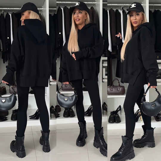Damen modischer Kapuzenpullover mit Leopardenmuster und oversized Schnitt Heidi-Mode
