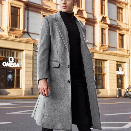 Herren eleganter lang geschnittener Wollmantel Heidi-Mode