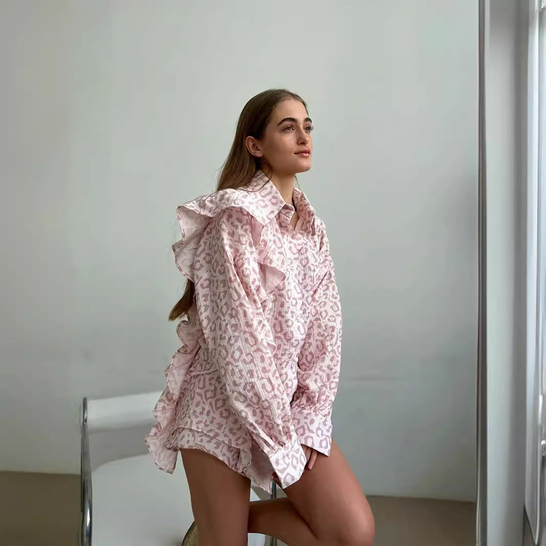 Damen Verspieltes Kurzarm-Oberteil und Shorts-Set mit Herz-Muster Heidi-Mode