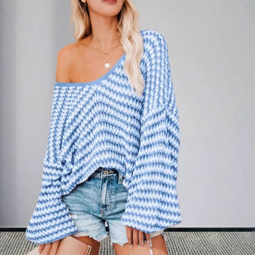 Damen Oversized Strickpullover mit off-Shoulder Design und modischem Rippenmuster Heidi-Mode