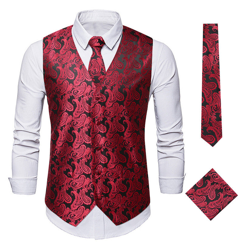 Herren elegante Anzugweste mit eleganten Paisley-Muster und passendem Zubehör Heidi-Mode