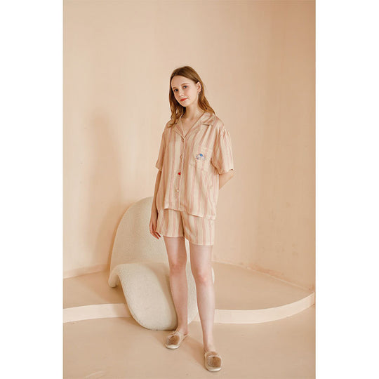 Damen Sommer Pyjama-Set mit stylischem Streifenmuster und komfortablem Kurzarm-Oberteil Heidi-Mode
