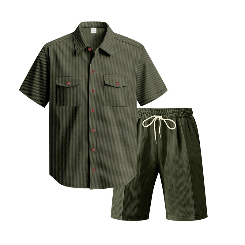 Herren Kurzarm-Hemd und Shorts Set mit praktischen Taschen und bequemer Passform Heidi-Mode