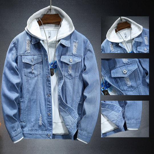 Herren lässige Jeansjacke mit bequemem Hoodie-Einsatz und modischen Details Heidi-Mode