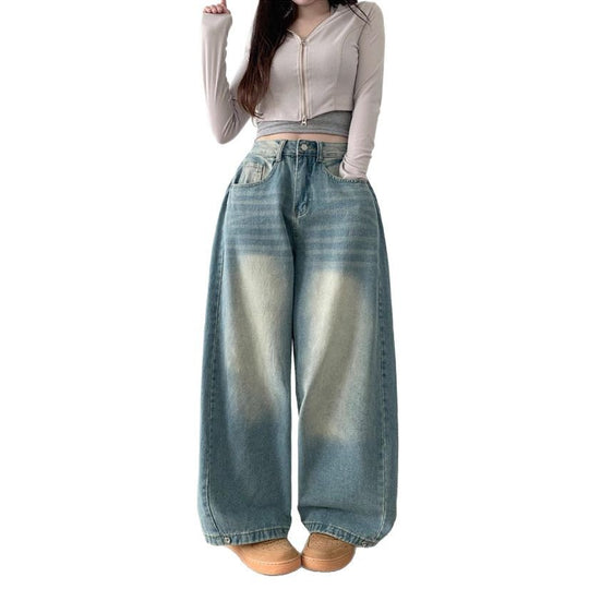 Damen Weite High-Waist Denim-Hose mit Faltenwurf Heidi-Mode