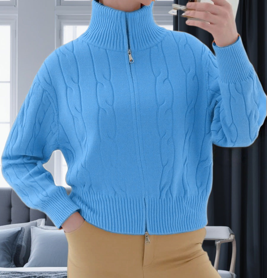 Damen Strickpullover mit hohem Kragen und Reißverschluss Heidi-Mode