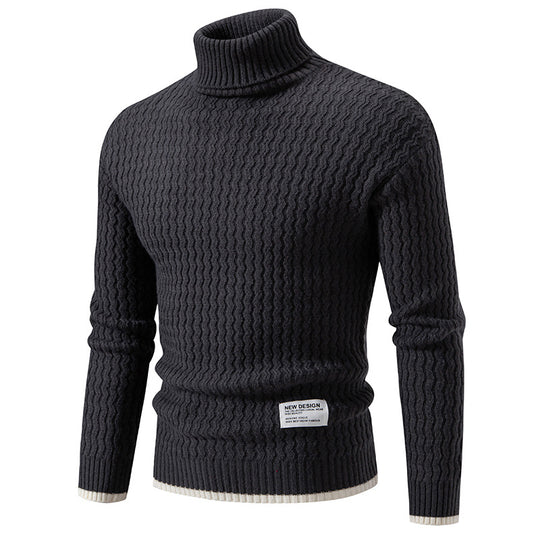 Herren Strickpullover mit hochabschließendem Kragen und strukturiertem Muster Heidi-Mode