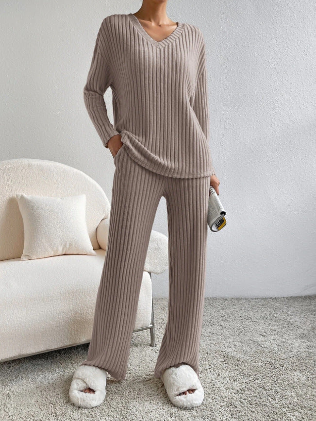 Damen Lässiges Freizeitsweat-Set mit V-Ausschnitt und weitem Schnitt Heidi-Mode