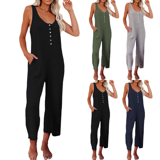 Damen Jumpsuit mit Knopfleiste und praktischen Taschen Heidi-Mode