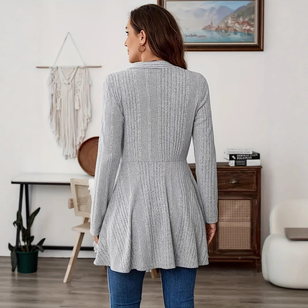 Damen Lange Strickjacke mit schwingendem Saum Heidi-Mode