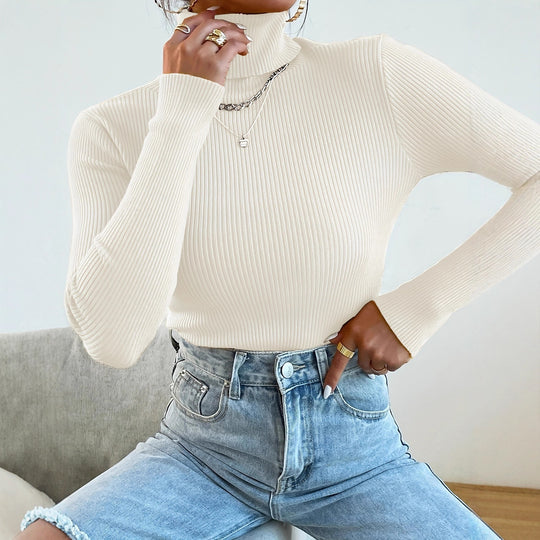 Damen Rollkragenpullover mit modernem Rippdesign Heidi-Mode