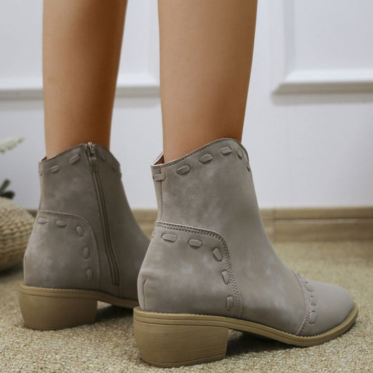 Damen elegante Stiefeletten mit modischen Ziernähten und praktischen Reißverschluss Heidi-Mode