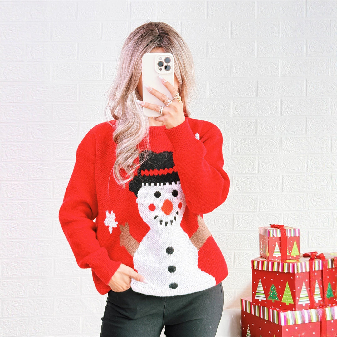 Damen Weihnachts-Pullover mit festlichem Schneemann-Motiv Heidi-Mode